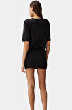 Pamuklu Elastanlı Mini Elbise Kısa Kollu Bodycon Kesim Uzun Ömürlü Dayanıklı Malzeme