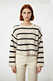 Kadınlara Özel Basic Çizgili Oversize Triko Kazak Bisiklet Yaka Uzun Düşük Kol Kış Şıklığı