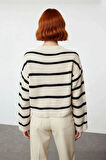 Kadınlara Özel Basic Çizgili Oversize Triko Kazak Bisiklet Yaka Uzun Düşük Kol Kış Şıklığı