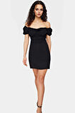 A Line Mini Elbise Krep Kumaş Balon Kollu Rahat Kalıp Şık Görünüm Kaliteli İşçilik