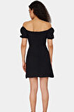 A Line Mini Elbise Krep Kumaş Balon Kollu Rahat Kalıp Şık Görünüm Kaliteli İşçilik