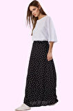 Kadın A line Shally Dokuma Etek Puantiyeli Desen Yazlık Yüksek Bel Yaz Aylarının Vazgeçilmezi