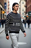 Unisex Basic Bisiklet Yaka Çizgili Triko Kazak Modern Ve Rahat Kış Kombinleri İçin İdeal Bir Parça