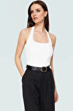 Yazlık Crop Bluz Halter Yaka Scuba Krep Kumaş Fitted Kalıp Trend Tasarım Özenle Seçilmiş