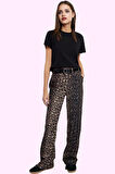 Kadın Straight Kalıp Dokuma Pantolon Leopar Desenli Günlük Kullanım Yaz Aylarının Vazgeçilmezi