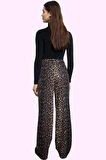 Kadın Straight Kalıp Dokuma Pantolon Leopar Desenli Günlük Kullanım Yaz Aylarının Vazgeçilmezi