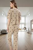Rahat Örme Pijama Takımı Kalpli Desenli 2 Parça Regular Kalıp Modern Stil Zarifane Tasarım