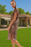 Rahat %100 Pamuk Leopar Desenli Maxi Elbise Plaj ve Günlük Kullanım Zarifane Tasarım Trend Tasarım