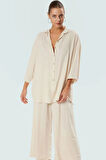 Rahat Plaj Takımı Viskoz Polyester Dokuma Uzun Gömlek ve Pantolon Dayanıklı Malzeme
