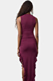 Bodycon Maxi Elbise Esnek Fırfırlı Kayık Yaka Yazlık Seçkin Malzeme Trend Tasarım