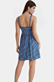 Viskoz Mini Elbise Geometrik Desenli Belden Açılan Skater Kalıp Rahat Yazlık Özel Tasarım