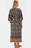 A Kesim Midi Elbise Etnik Desenli Viskoz Dokuma Truvakar Kollu Yazlık Zarifane Tasarım