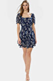 Çiçek Desenli Şifon Elbise Yazlık Mini Skater Günlük Kullanım İçin Trend Tasarım