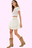 Kadın Mini Etek Dantelli Fırfırlı Dokuma Kumaş Günlük Kombinler Yaz Aylarının Vazgeçilmezi