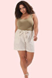 Kadın Çizgili Yüksek Bel Şort Pamuk Rahat Günlük Kombinler Yaz Hafta Sonu Kaliteli Malzeme