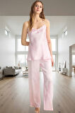 Rahat Saten Pijama Takımı Fırfırlı İnce Askılı Ev Giyim Seti Seçkin Malzeme