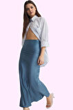Kadın Saten Dokuma Maxi Etek Balık Kesim Kemer Detaylı Yazlık Rahatlık Yaz Aylarının Vazgeçilmezi