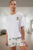 Ananas Desenli Pamuklu Pijama Takımı Rahat Nefes Alan Yazlık Yüksek Kalite Modern Stil