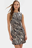 Yazlık Kolsuz Mini Elbise Bodycon Zebra Desenli Krep Kumaş Dayanıklı Malzeme Zarifane Tasarım