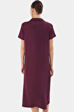 Rahat Kalıp Örme Midi Elbise Yazlık Polyester Kumaş Polo Yaka Kısa Kol Premium Kalite
