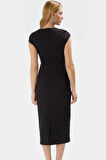 Bodycon Kesim Kısa Kollu Midi Elbise Dokuma Kemer Detaylı İş Elbisesi Rahat Kullanım Uzun Ömürlü
