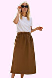 Kadın Yüksek Bel Kloş Midi Etek Günlük Casual Tarz Modern Tasarım Yaz Aylarının Vazgeçilmezi