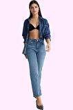 Kadın Straight Jean Pantolon Yüksek Bel Denim Rahat Günlük Hafta Sonu Yaz Aylarının Vazgeçilmezi