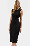 A line Kesim Kolsuz Midi Elbise Yazlık Dokuma Kumaştan Kaliteli İşçilik Şık Görünüm