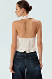 Pamuklu Terrycotton Crop Bluz Fitted Kalıp Biber Nakış Detaylı Kaliteli İşçilik