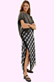 Kadın Ekose Tül Etek Yüksek Bel Asimetrik Kesim Yazlık Günlük Kullanım Yaz Aylarının Vazgeçilmezi