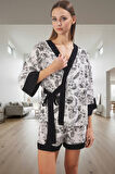 Yazlık 100% Viskon Rahat Pijama Takımı Çiçek Desenli V Yaka Truvakar Kol Kullanım