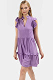 Rahat Günlük Mini Elbise Volanlı Detaylar Hafif Yazlık Dokuma Kumaş Zarifane Tasarım