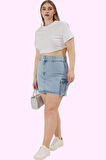 Kadın Pamuklu Denim Etek; Yüksek Bel Düz Desen Mini Boy Rahat Günlük Stil Kaliteli Malzeme