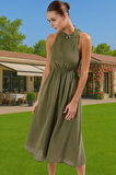 Yazlık Plaj Elbisesi Müslin Kumaş A line Kesim Sırt Detaylı Premium Kalite Kaliteli İşçilik