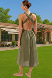 Yazlık Plaj Elbisesi Müslin Kumaş A line Kesim Sırt Detaylı Premium Kalite Kaliteli İşçilik