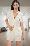 Rahat Kesim Viskoz Pijama Takımı Nakış Detaylı Şortlu Yazlık Konforlu Özel Tasarım