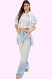 Kadın Pamuk Jean Pantolon Düşük Bel Geniş Paça Günlük Kombinler Yaz Aylarının Vazgeçilmezi