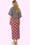 Kadın Yazlık Maxi Etek Çok Ekose Yüksek Bel Kalem Astarlı Polyester Yaz Aylarının Vazgeçilmezi