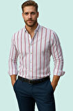 Erkek Uzun Kollu Çizgili Gömlek Yaka Düğmeli Pamuklu Rahat Günlük Yaz Aylarının Vazgeçilmezi