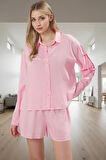 Rahat Viskon Pijama Takımı Bağlamalı Uzun Kollu Şortlu Homewear Kullanım