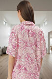 100%Viskon Regular Kalıp Çiçek Desenli Kısa Kollu Pijama Takımı Trend Tasarım