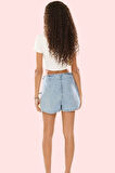 Kadın Pamuk Denim Şort Etek Bağcıklı Detay Yüksek Bel Kısa Boy Günlük Stil Kaliteli Malzeme