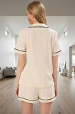 Rahat ve Şık Yazlık Pijama Takımı Örme Kumaş Kısa Kollu Nakış Detayları Konforlu Kesim
