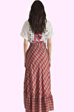 Kadın Yazlık Midi Etek Ekose Desen Shally Dokuma Asimetrik Günlük Stil Yaz Aylarının Vazgeçilmezi