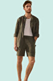 Erkek Renk Keten Şort Boru Paça Rahat Kalıp Yazlık Günlük Kombinler İçin Dayanıklı Malzeme