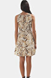 Viskoz Animal Desenli A Line Mini Elbise Rahat Yazlık Profesyonel Görünüm Seçkin Malzeme