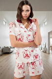 Ayıcıklı Desenli Shally Dokuma Viskoz Pijama Takımı Uzun Ömürlü Zarifane Tasarım Mükemmel Uyum