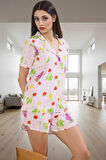 Şık Sebze Desenli Viskoz Pijama Takımı Rahat ve Nefes Alabilir Modern Stil Günlük Kullanım İçin