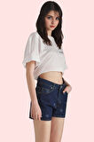 Kadın Yüksek Bel Boru Paça Denim Şort Pamuk Yaz Aylarının Vazgeçilmezi Rahat Günlük Kullanım