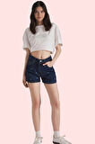Kadın Yüksek Bel Boru Paça Denim Şort Pamuk Yaz Aylarının Vazgeçilmezi Rahat Günlük Kullanım